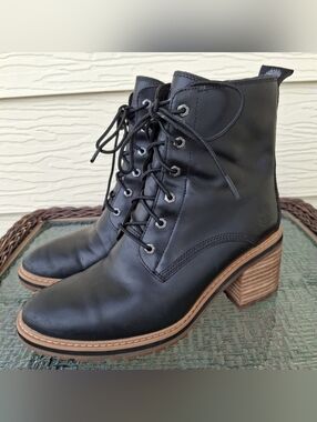 Timberland Sienna Side Zip Boots Black Leather Womens Size 9